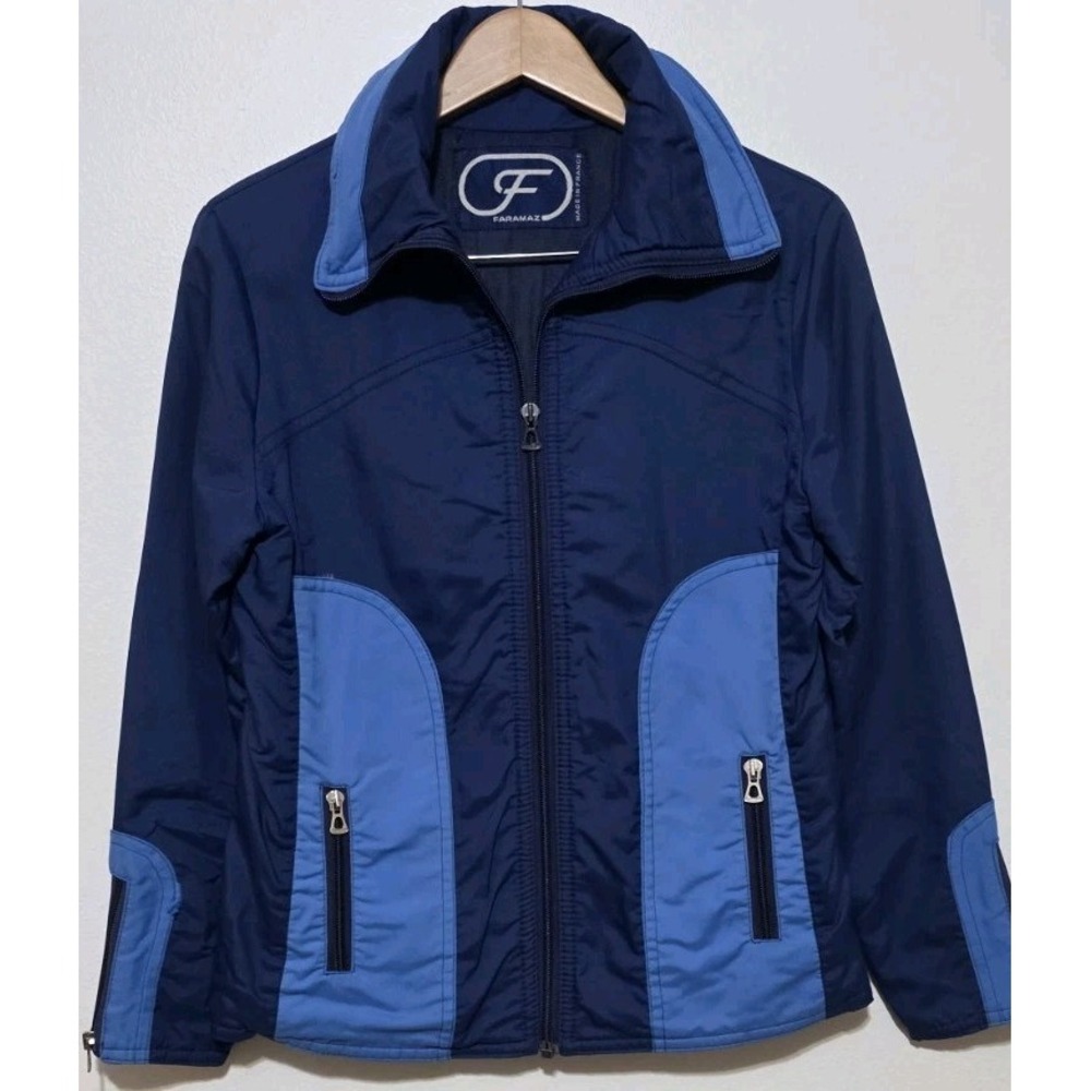 Faramaz Vintage 80s French Bomber Jacket Blue Womam 10 Retro Classic‎ Coat Zip